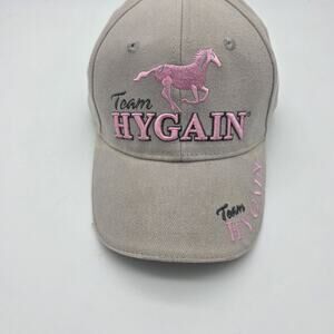 Team HYGAIN Horse Equestrian Hat Gray Pink Embroidered Adjustable Cap